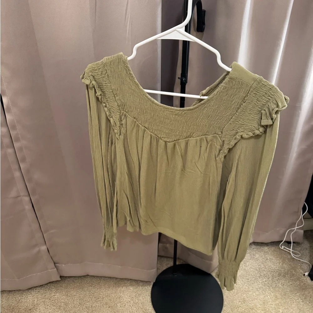 Olive Green Smocked Women's Top #2005